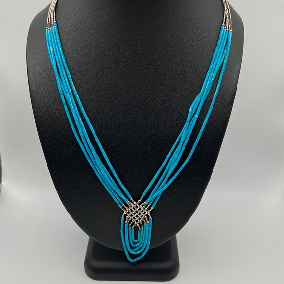 Jewelry - BLOCK TURQUOISE HEISHI AND LIQUID SILVER MULTI-STRAND NECKLACE 20”